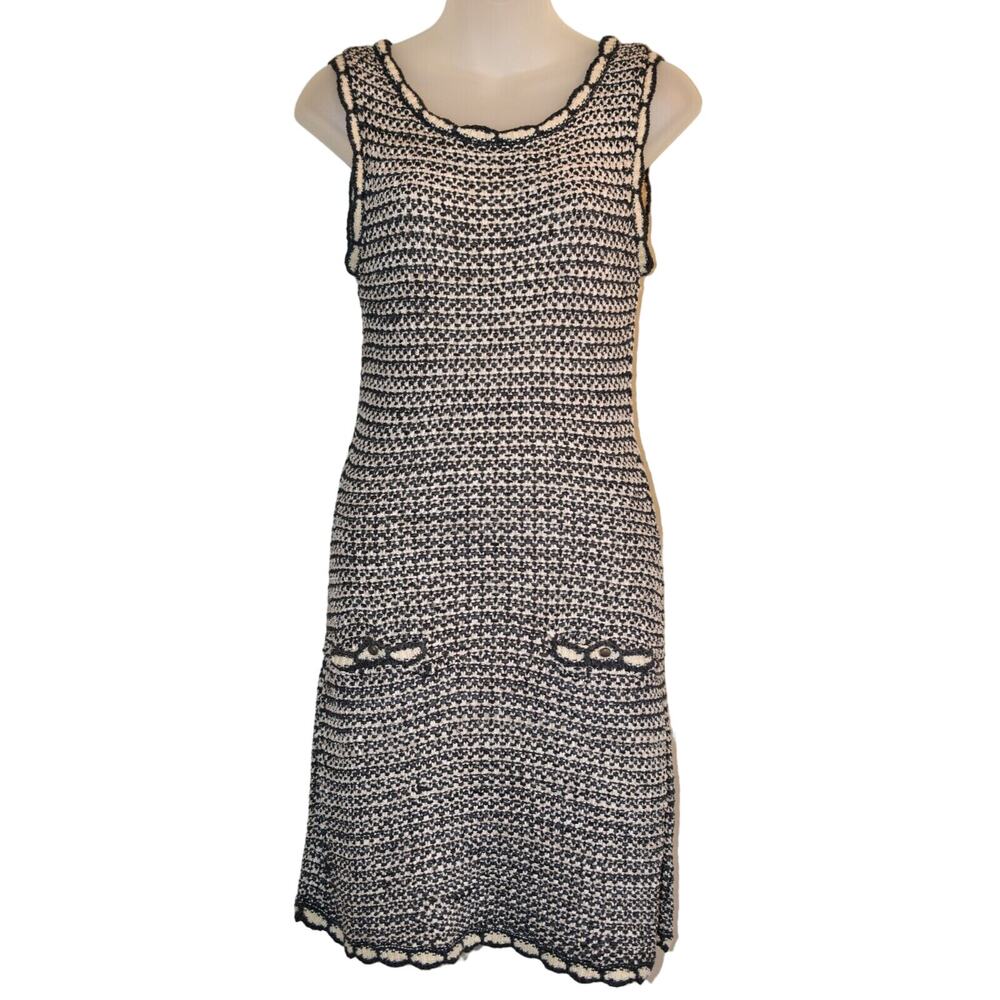 Christian Dior Grey Off-White Woven Silk Wool Sleeveless Mini Dress USA 6 F 38